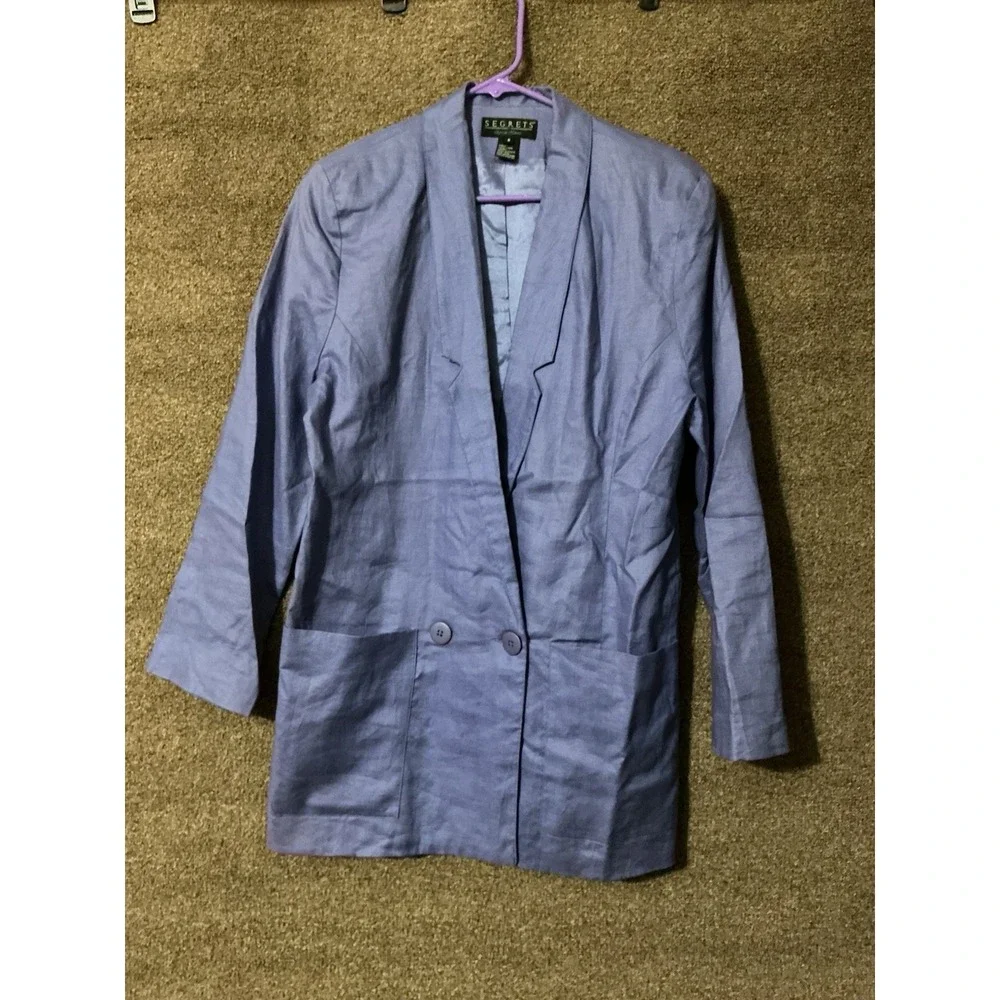 Secrets Sigrid Olsen Women Periwinkle Linen Blazer Jacket S 80's 90's Long Line